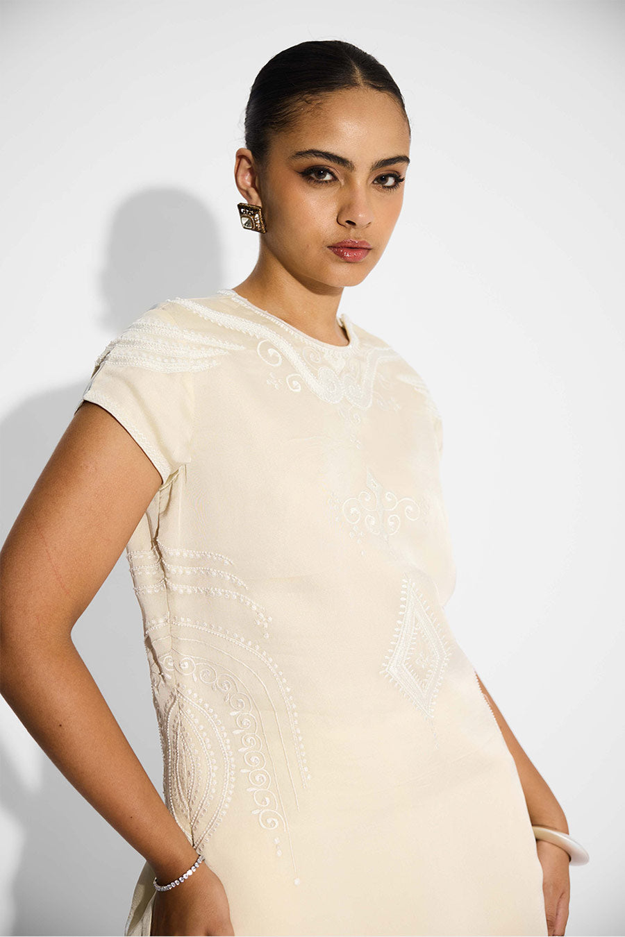 Ivory Embellished Short Kurta