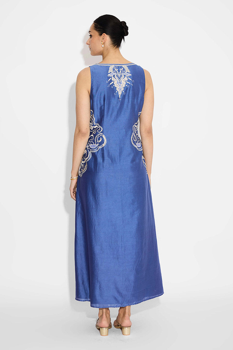 Indigo Embellished Long Flared Dress