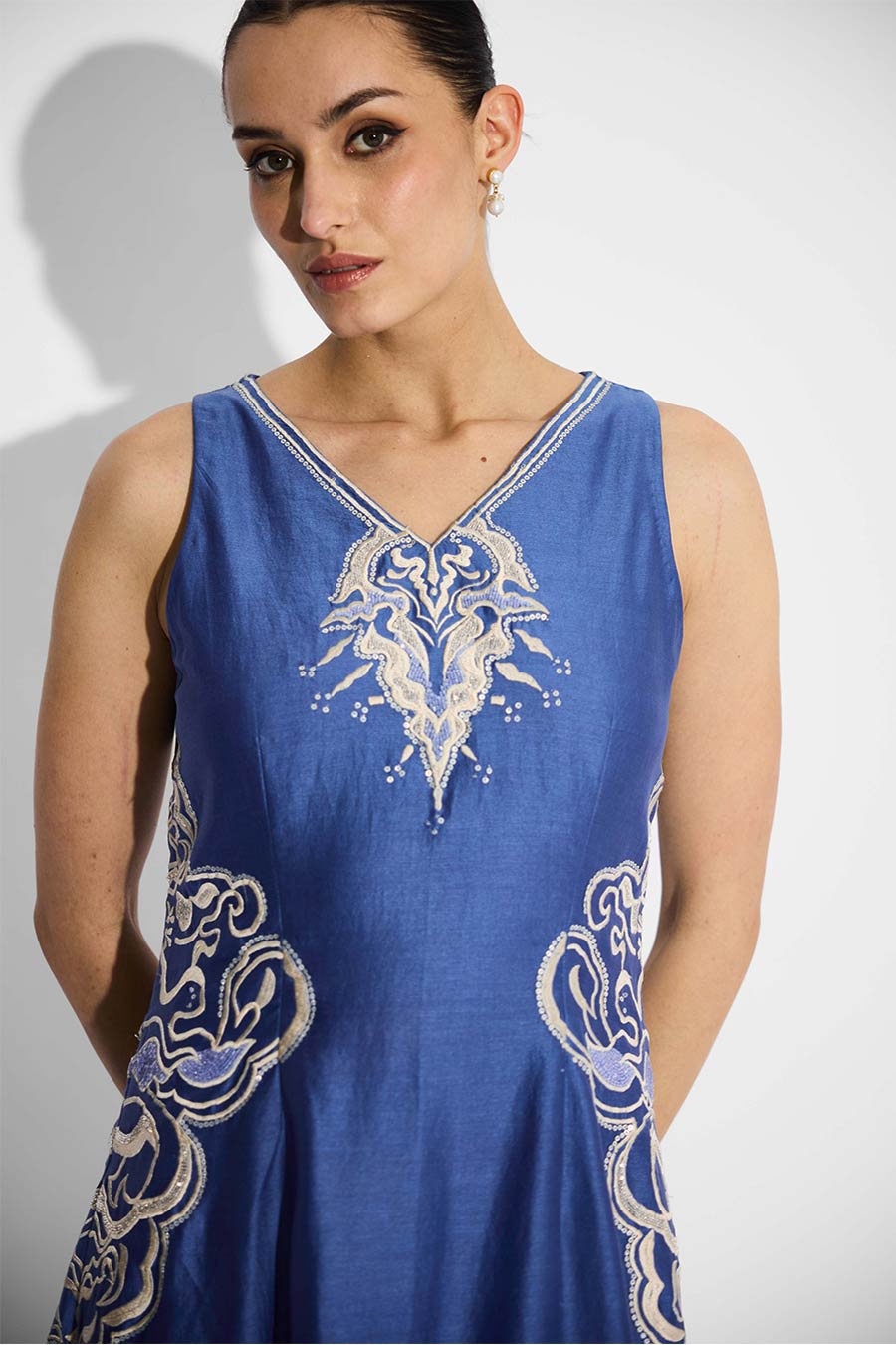 Indigo Embellished Long Flared Dress
