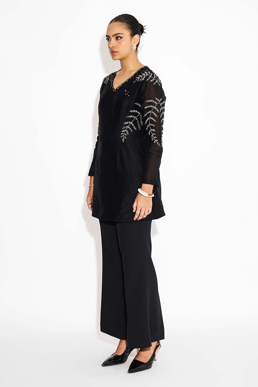 Black Embellished Short Kurta