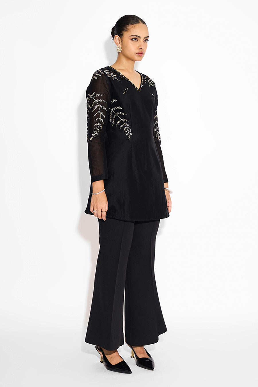 Black Embellished Short Kurta