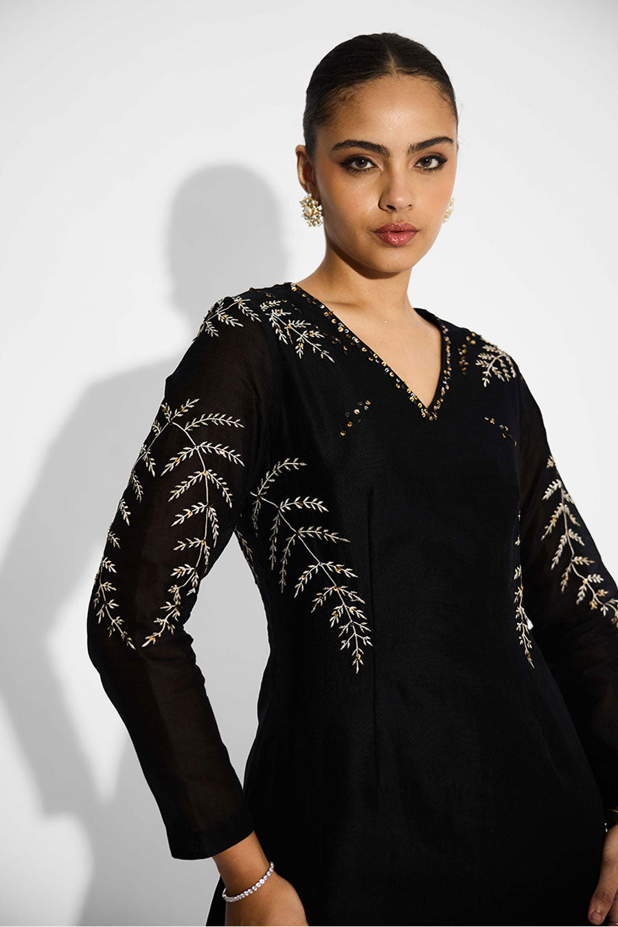 Black Embellished Short Kurta