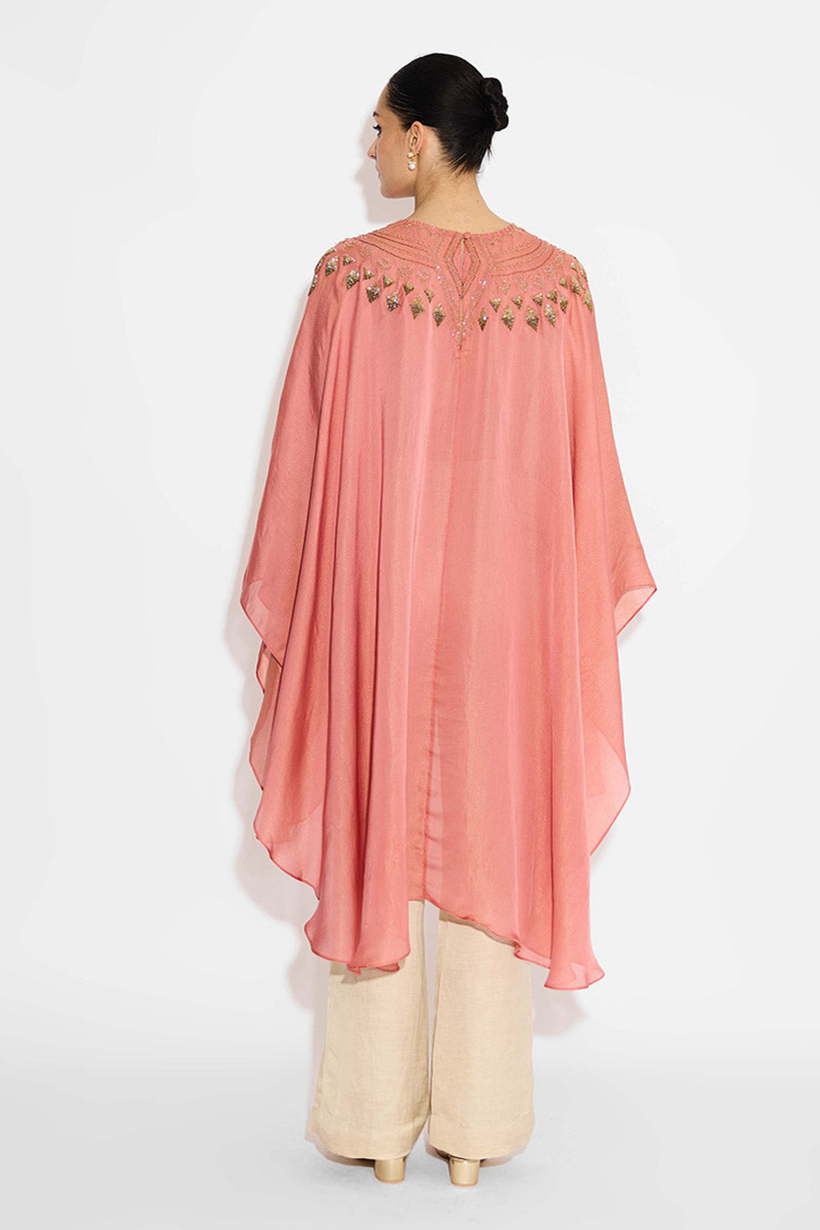 Peach Embellished Asymmetric Cape