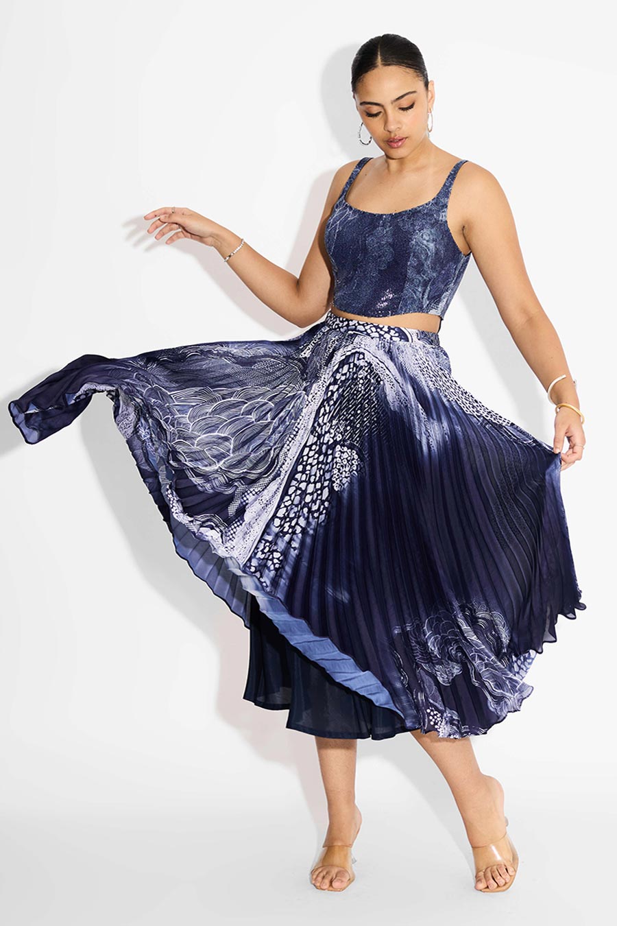 Blue Swirl Pleated Skirt