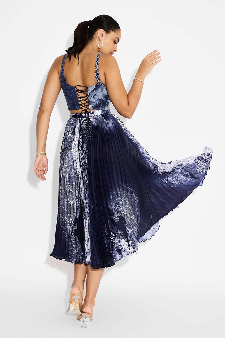 Blue Swirl Pleated Skirt