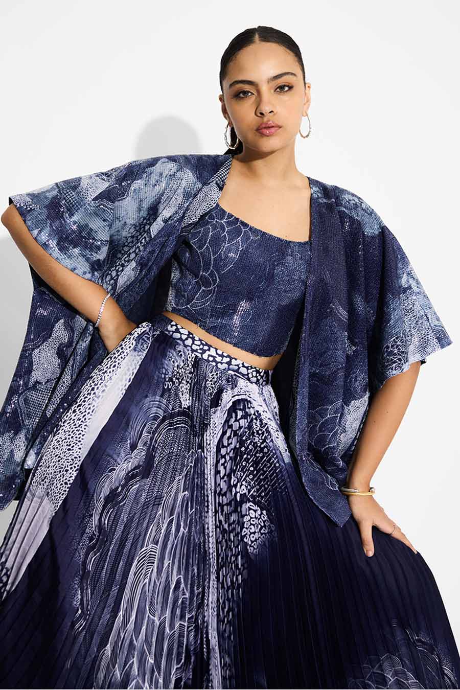 Blue Swirl Pleated Skirt