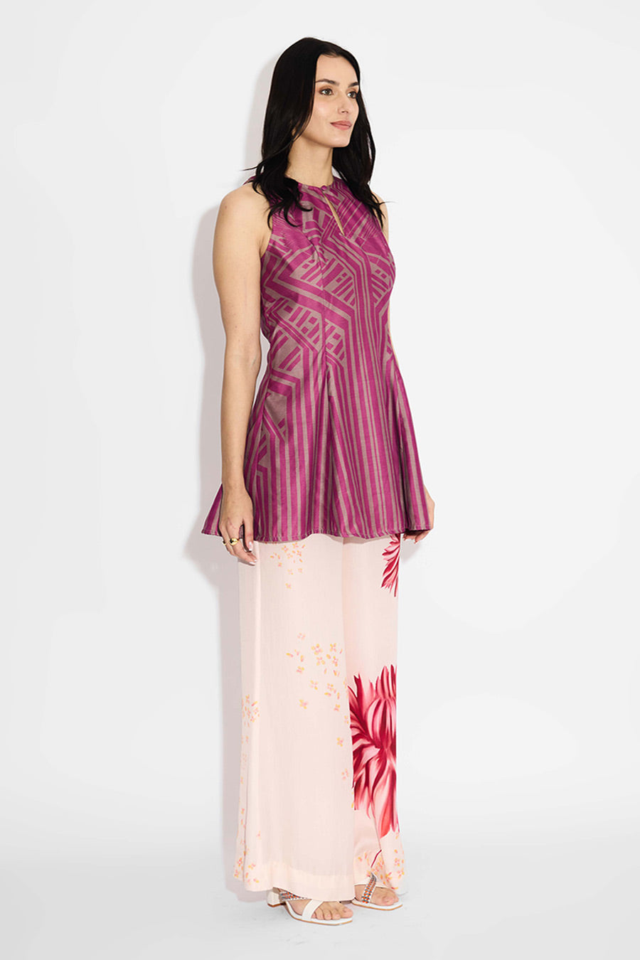 Pink Floral Printed Wide-Leg Pant