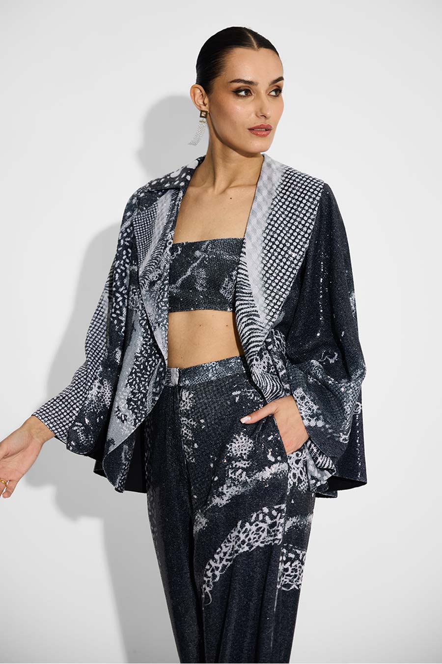 Black Printed Sequin Tube Top