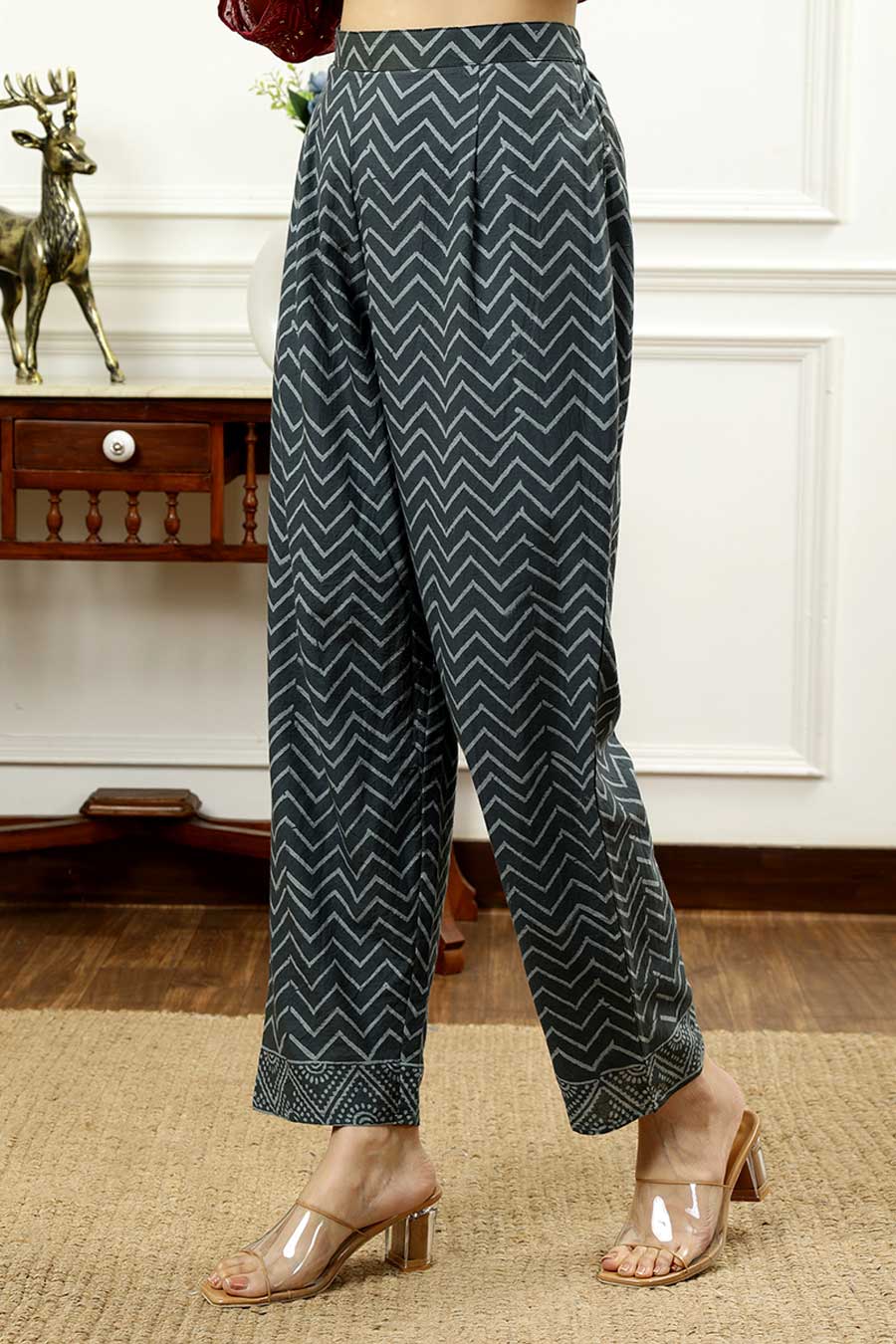 Burgundy & Grey Printed Kurta Set