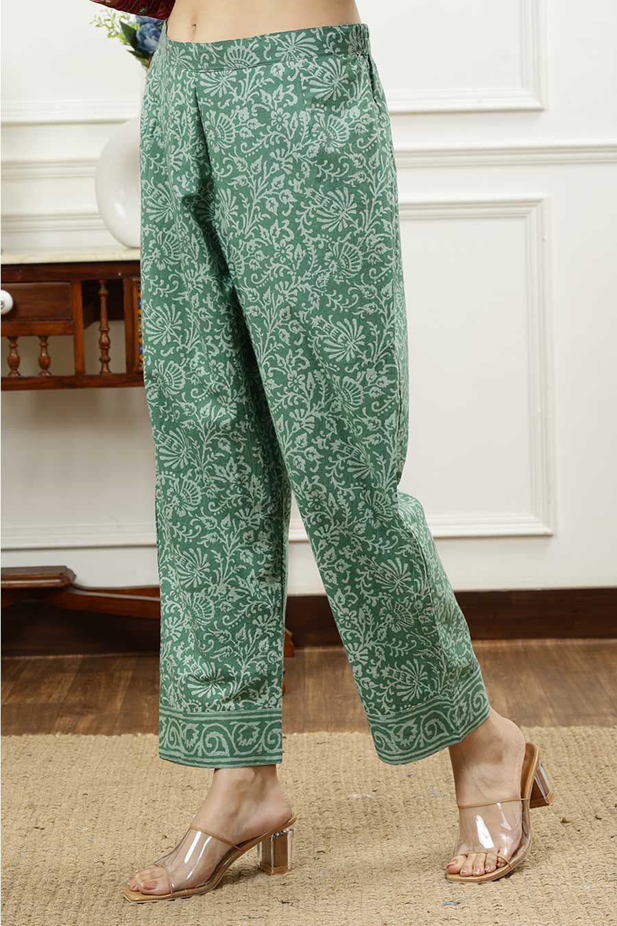 Burgundy & Aqua Green Printed Kurta Set