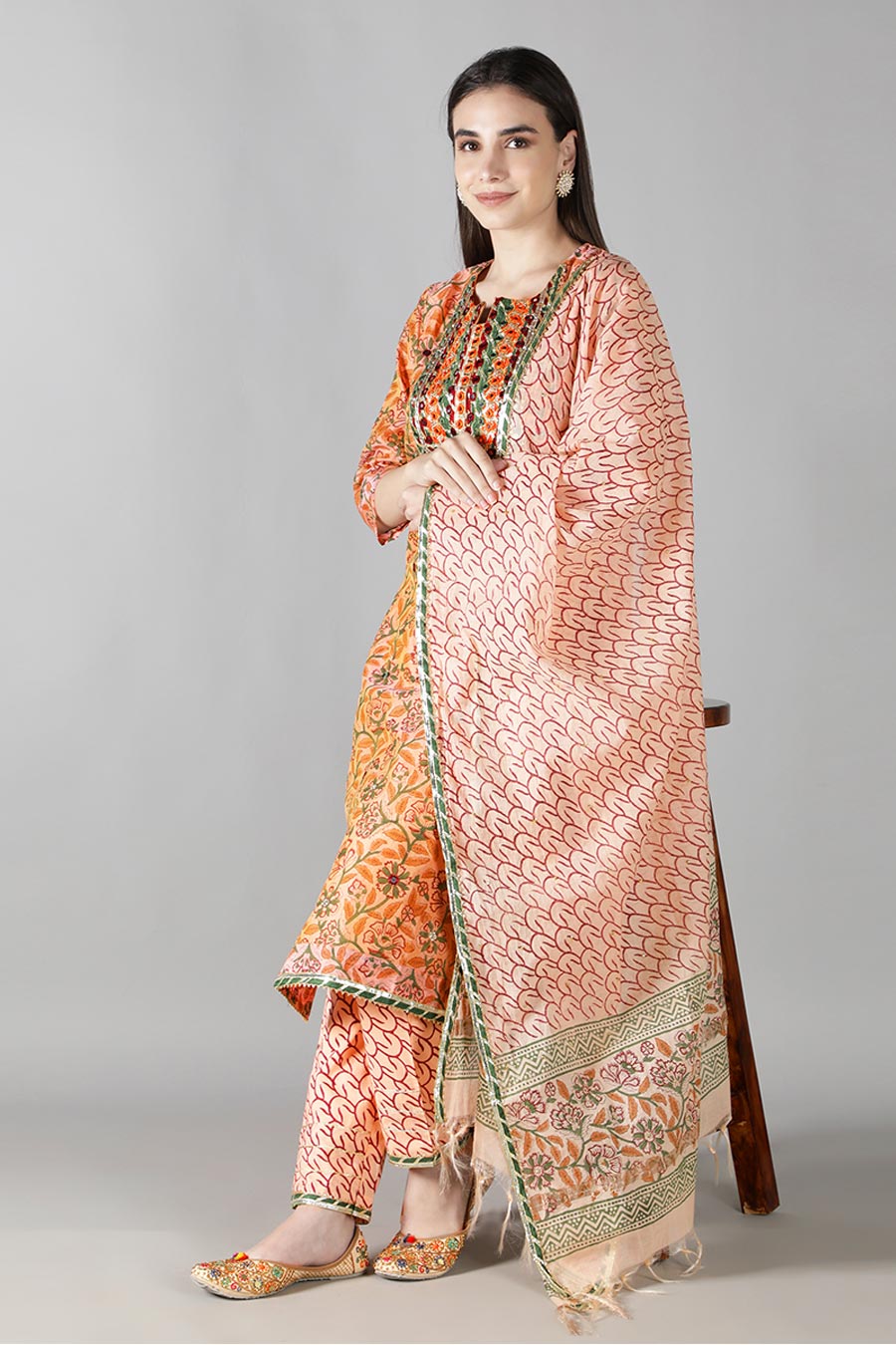 Pale Yellow Floral Printed Kurta Set