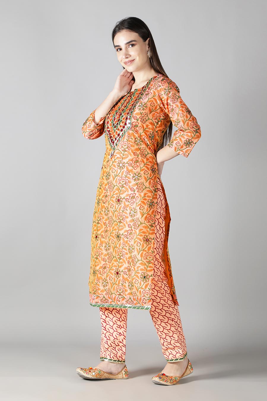 Pale Yellow Floral Printed Kurta Set