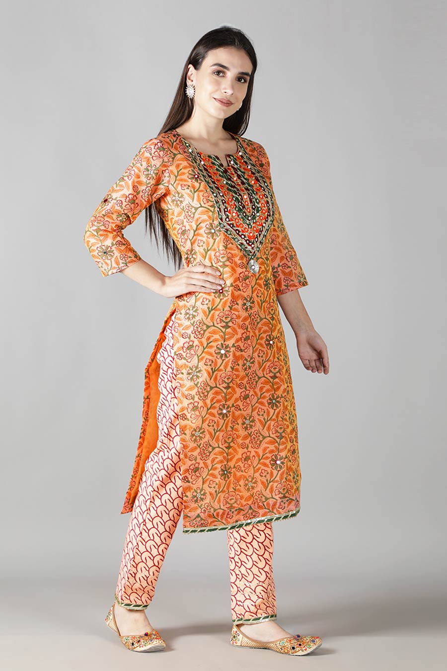 Pale Yellow Floral Printed Kurta Set