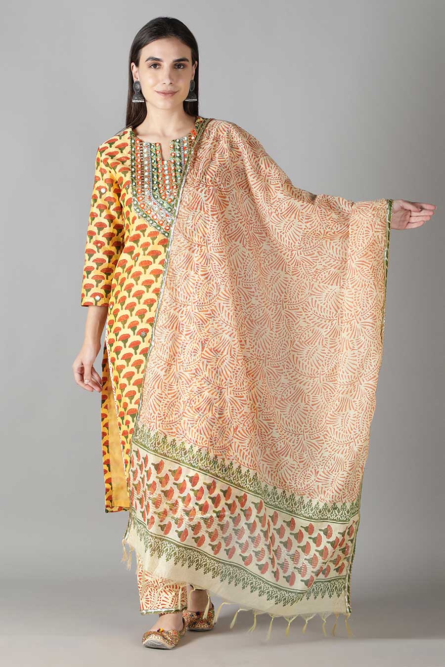Dusty Peach Floral Printed Kurta Set