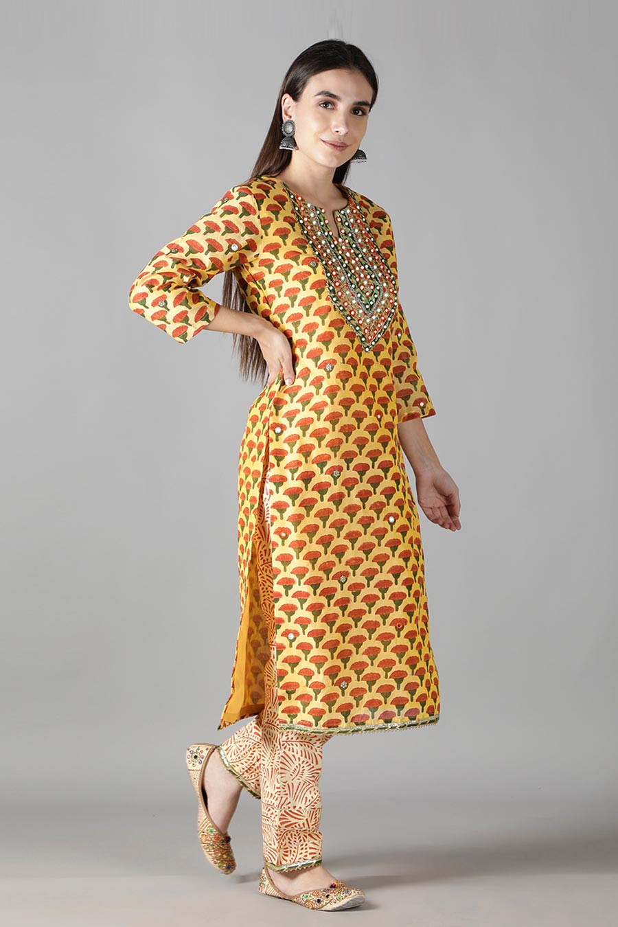 Dusty Peach Floral Printed Kurta Set