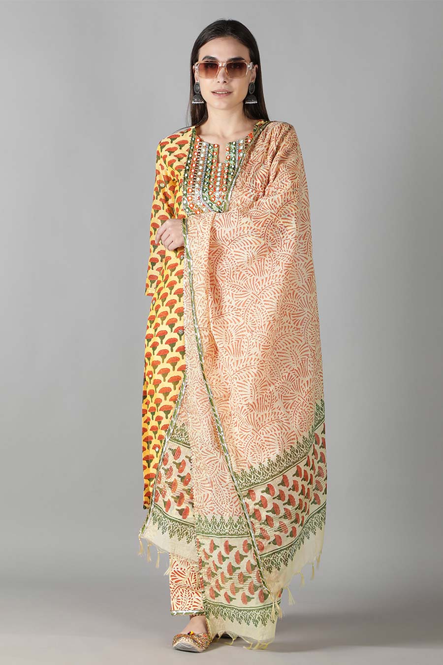Dusty Peach Floral Printed Kurta Set