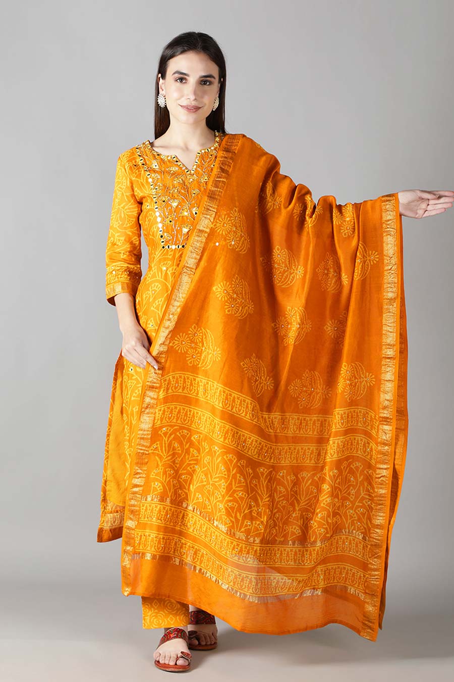 Marigold Yellow Printed Kurta Set