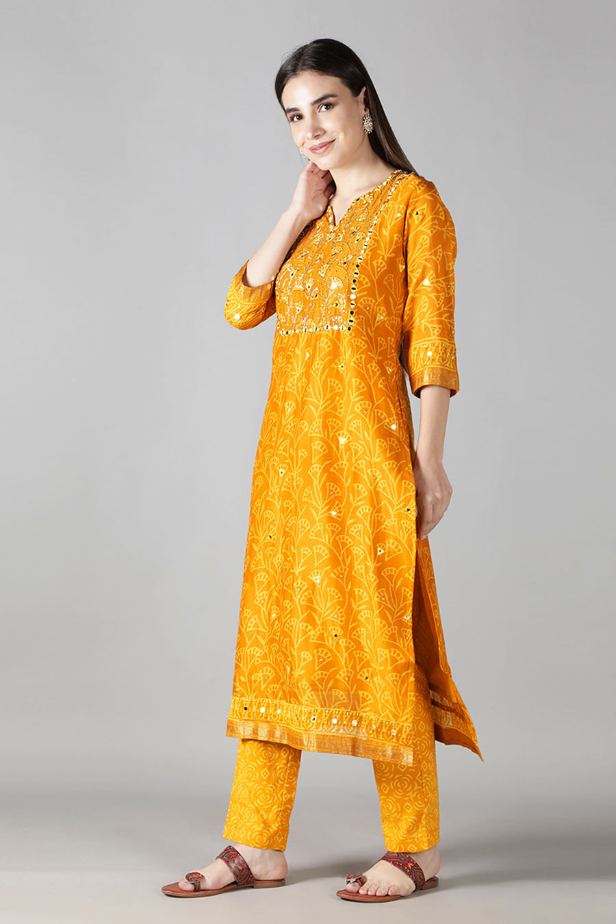 Marigold Yellow Printed Kurta Set