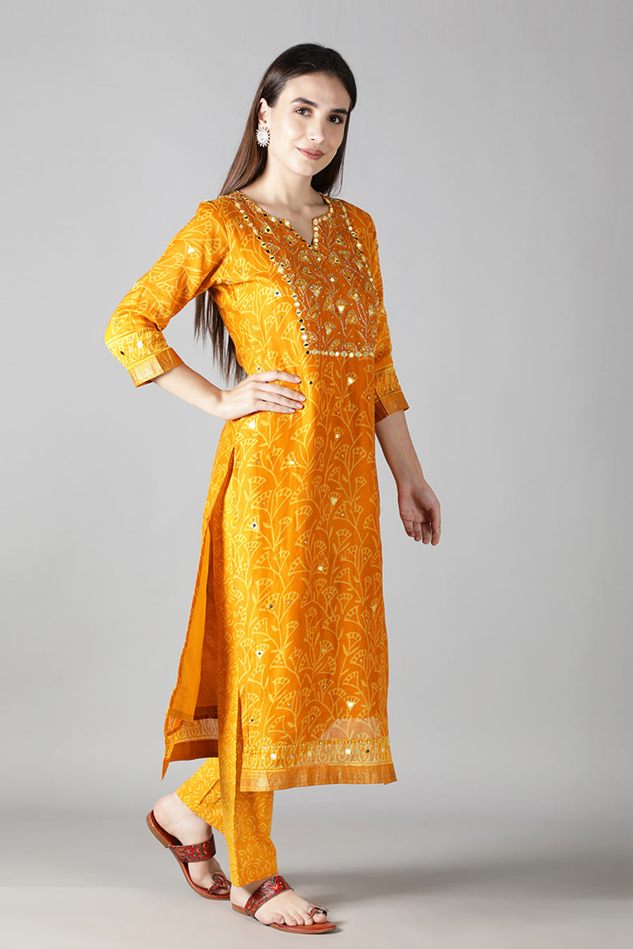 Marigold Yellow Printed Kurta Set