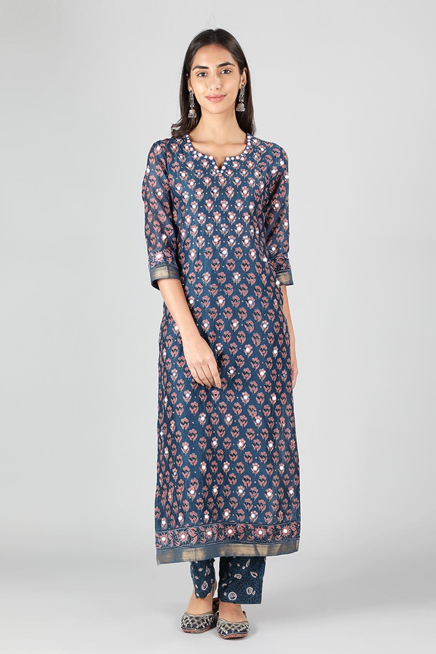 Sapphire Blue Poppy Printed Kurta Set