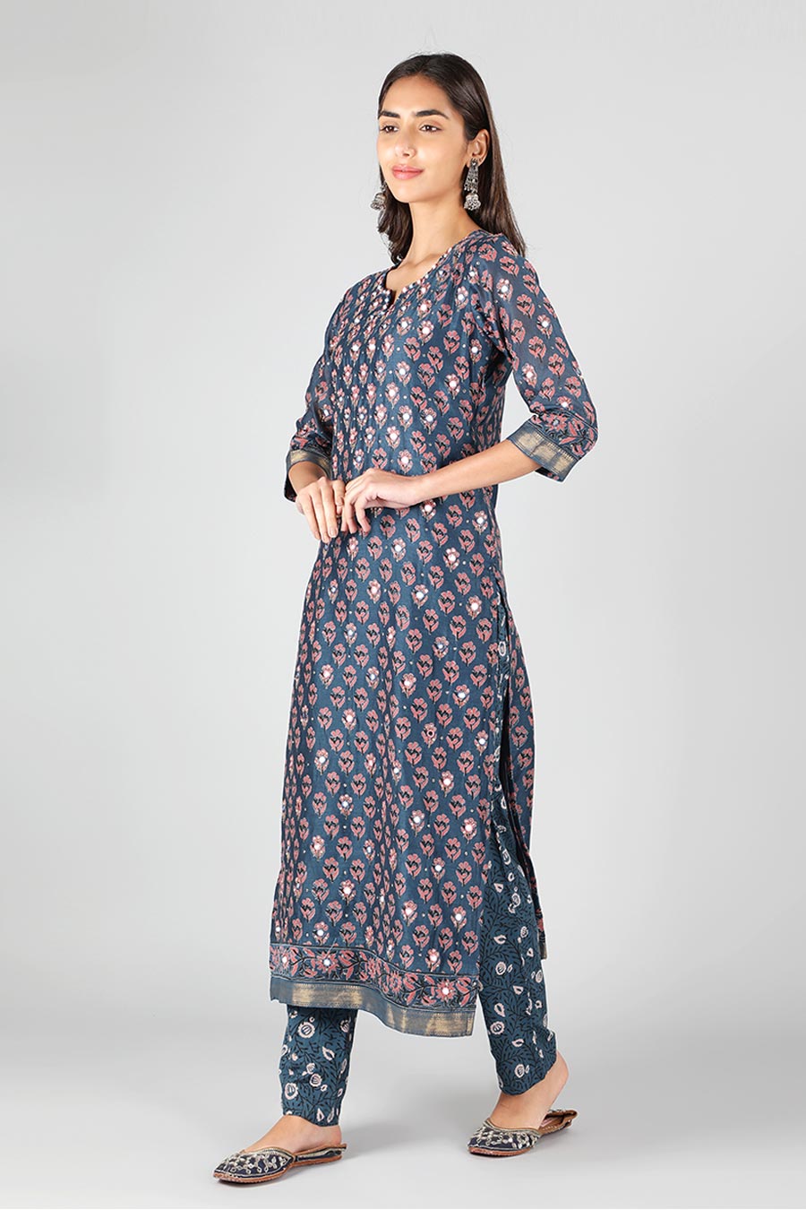Sapphire Blue Poppy Printed Kurta Set