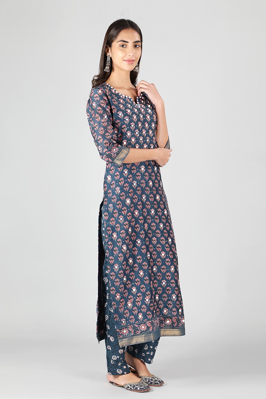Sapphire Blue Poppy Printed Kurta Set