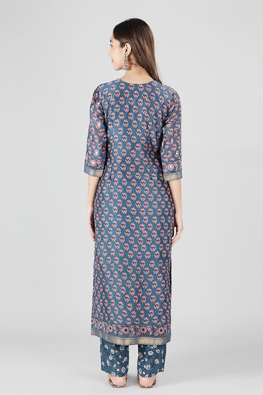 Sapphire Blue Poppy Printed Kurta Set