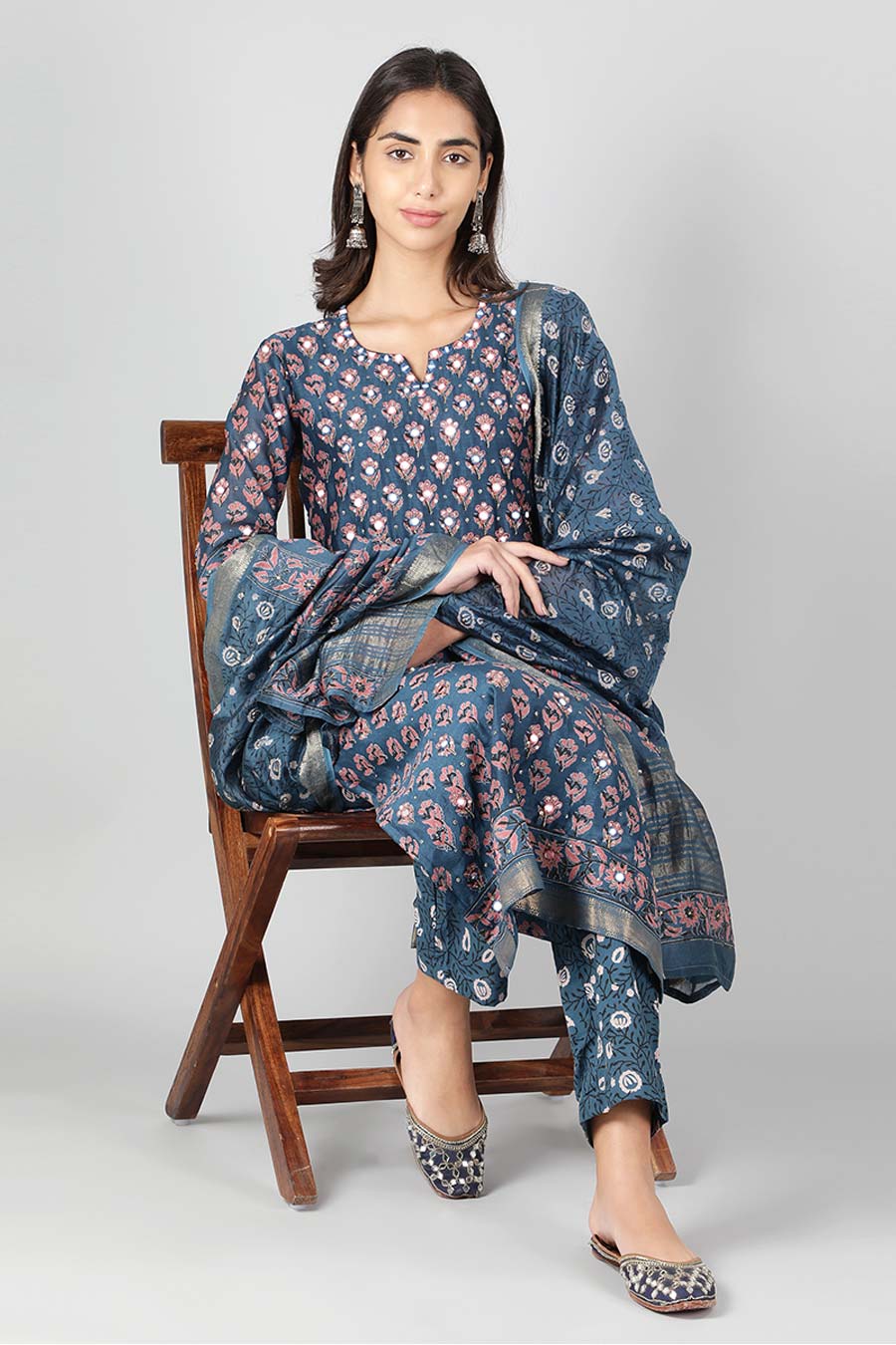 Sapphire Blue Poppy Printed Kurta Set