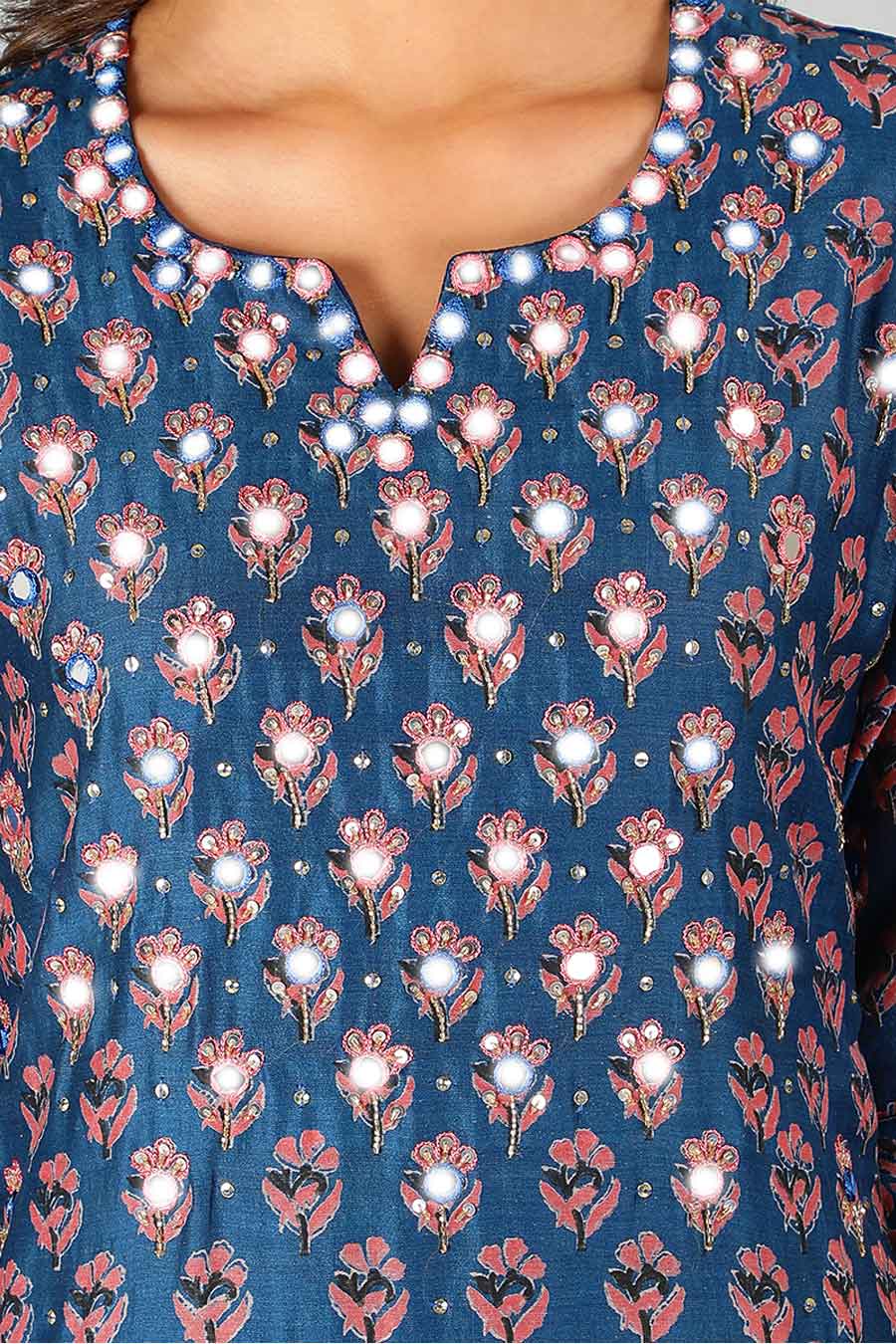 Sapphire Blue Poppy Printed Kurta Set