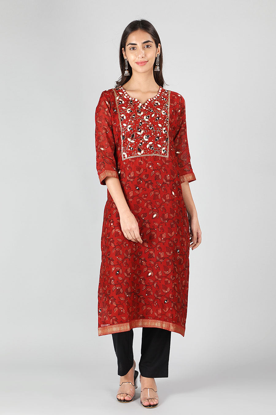 Brick Red & Midnight Black Printed Kurta Set