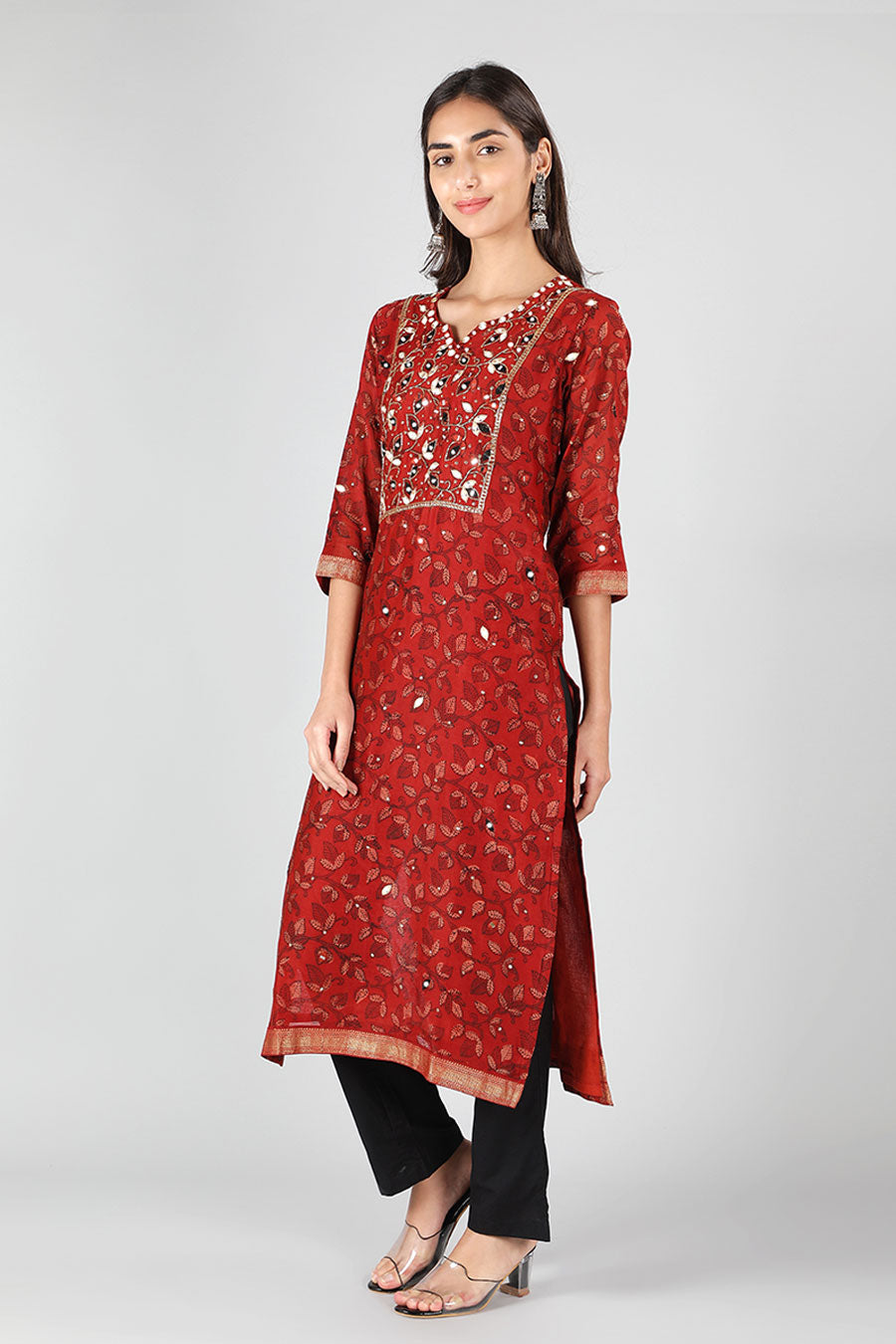 Brick Red & Midnight Black Printed Kurta Set