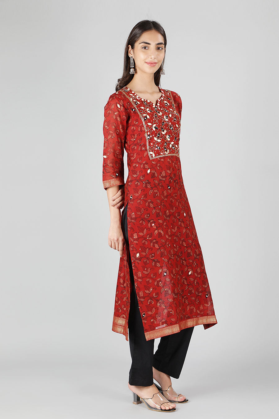 Brick Red & Midnight Black Printed Kurta Set
