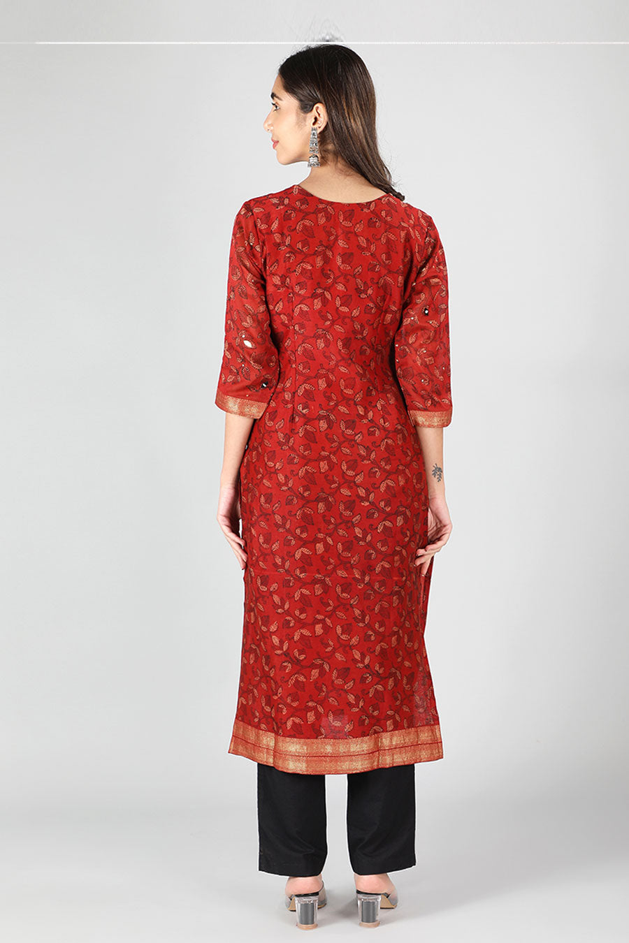 Brick Red & Midnight Black Printed Kurta Set
