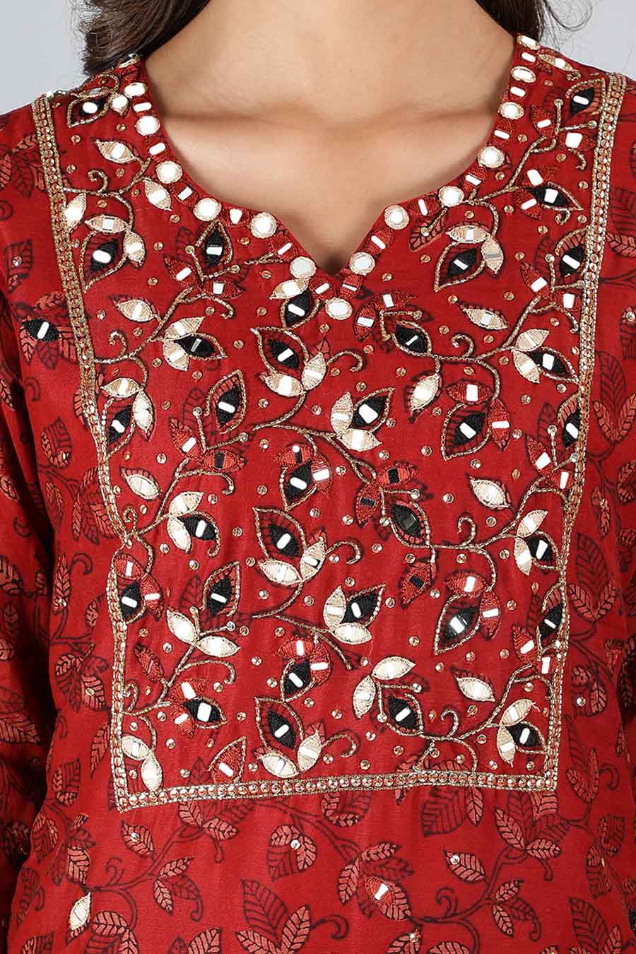 Brick Red & Midnight Black Printed Kurta Set
