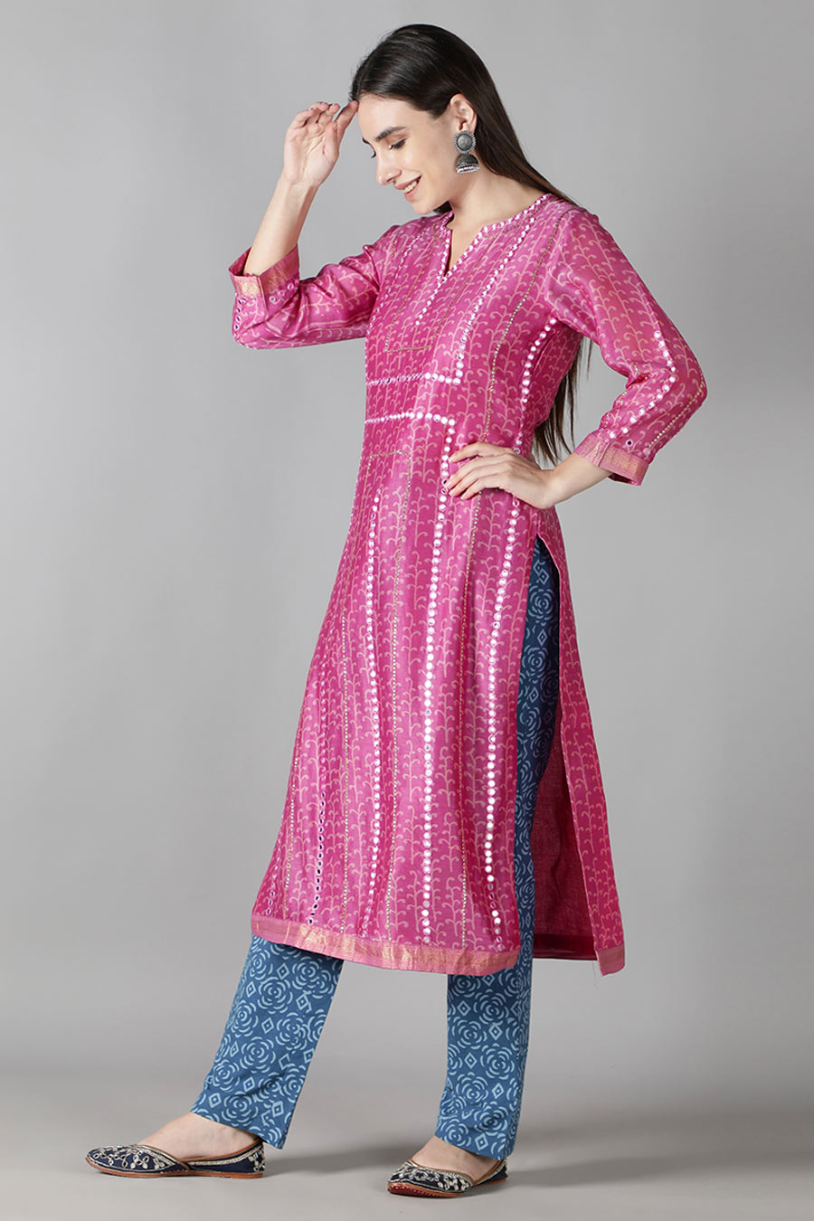 Pink & Sapphire Blue Printed Kurta Set