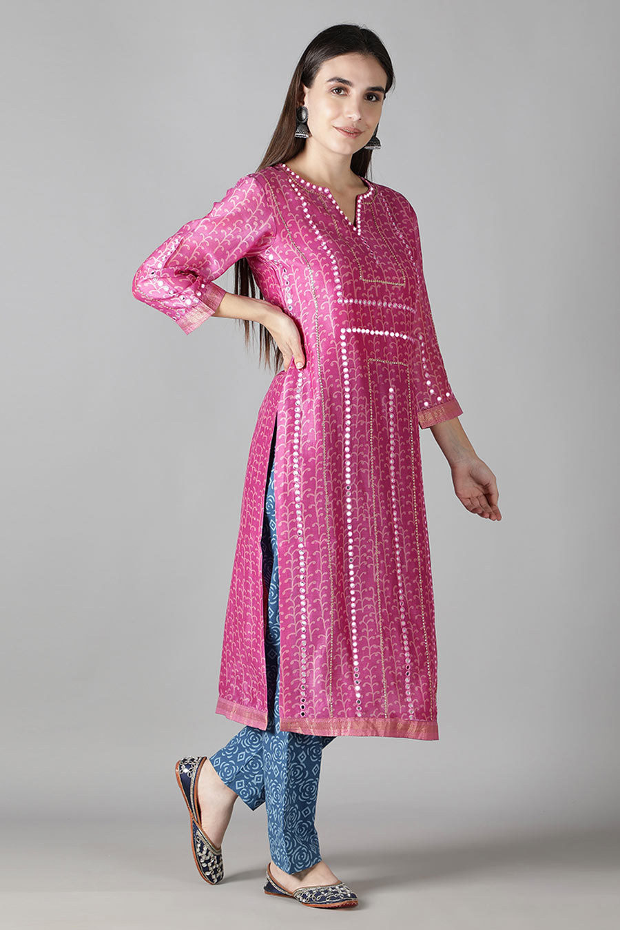 Pink & Sapphire Blue Printed Kurta Set