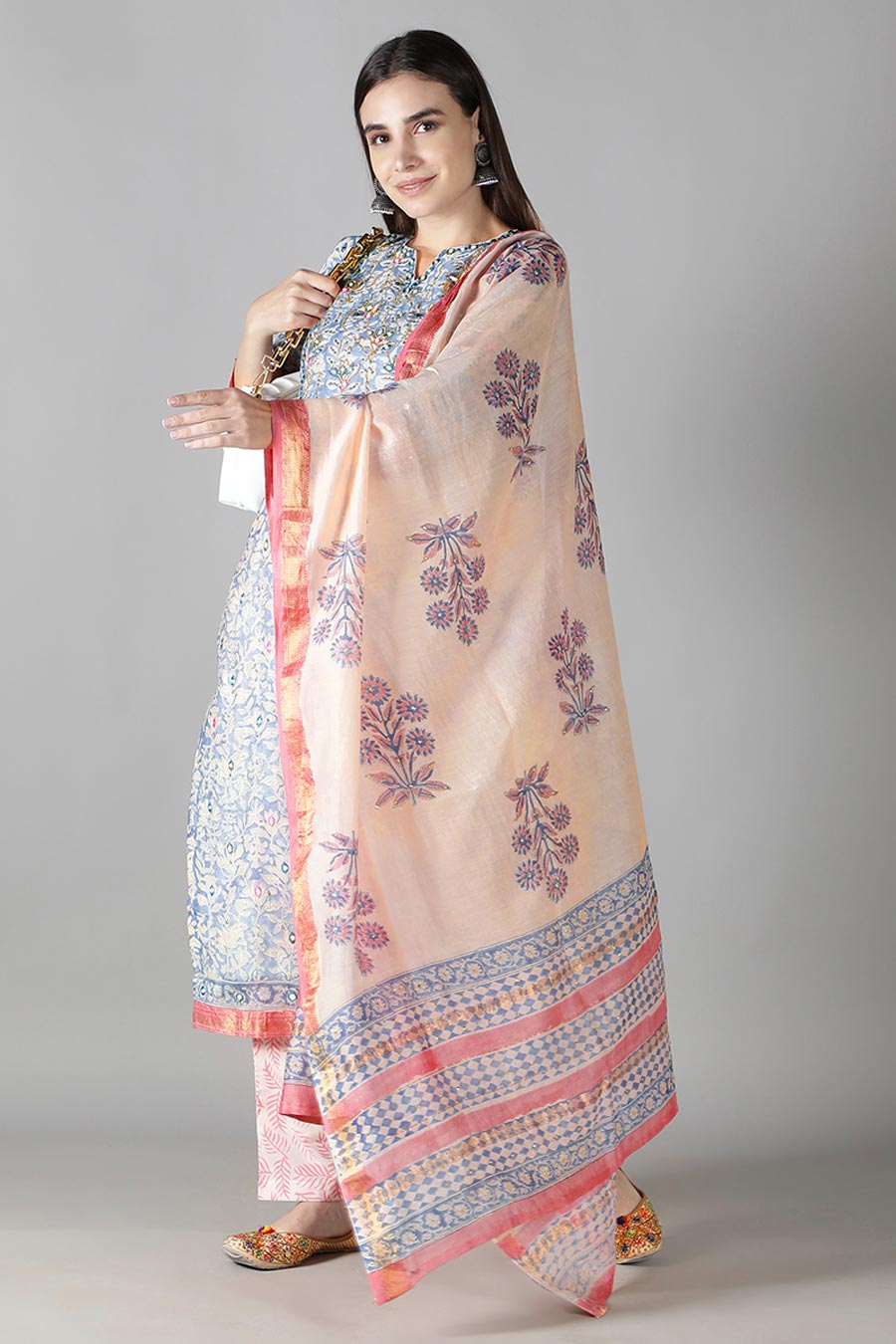 Serenity Blue & Pink Printed Kurta Set