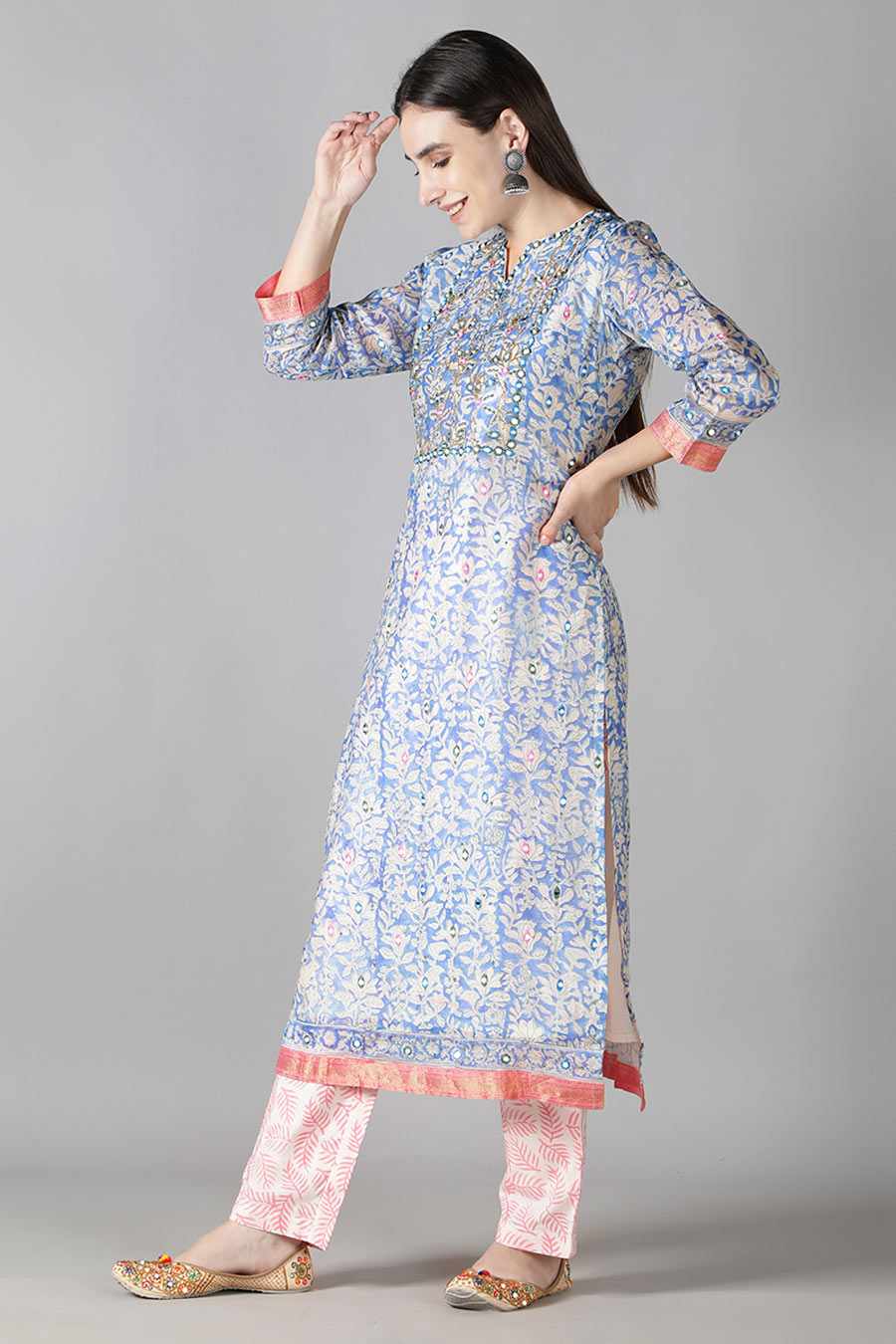 Serenity Blue & Pink Printed Kurta Set