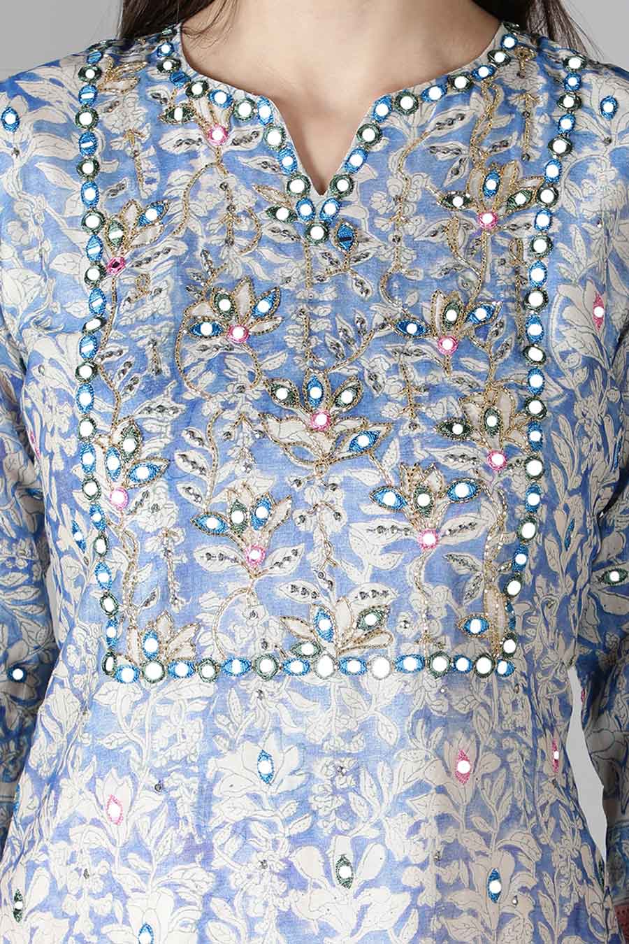 Serenity Blue & Pink Printed Kurta Set