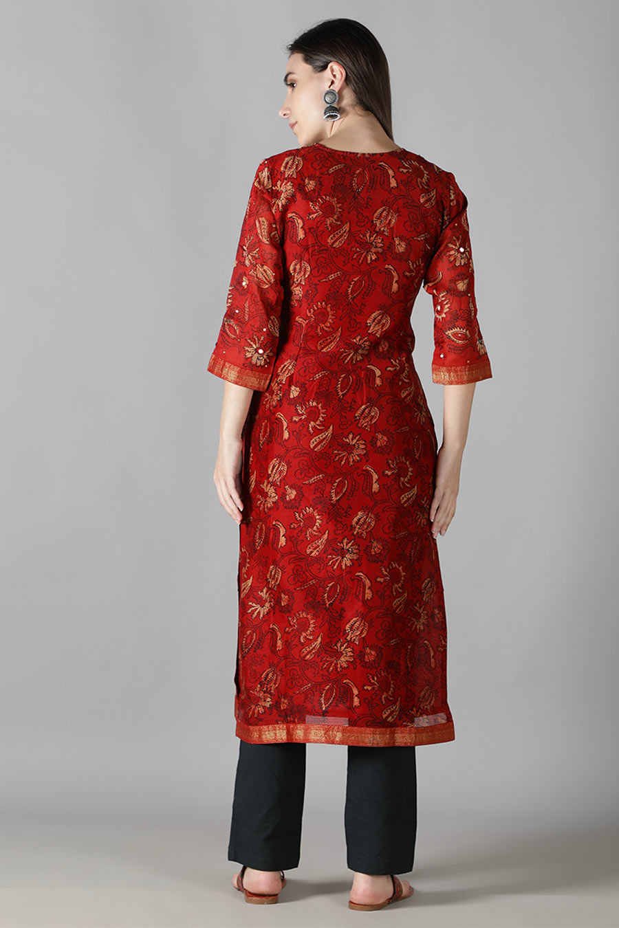 Earthy Red & Black Printed Kurta Set