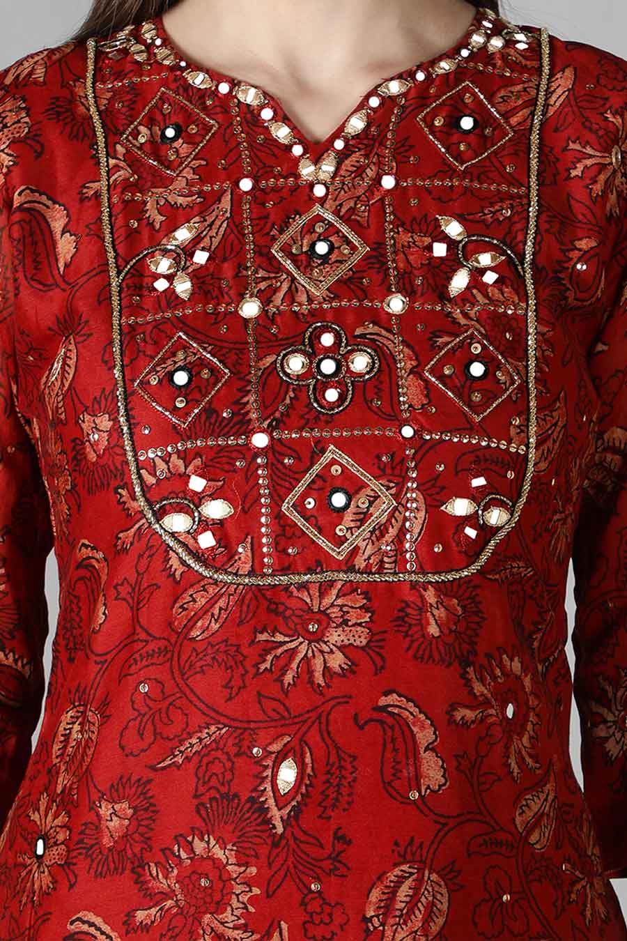 Earthy Red & Black Printed Kurta Set