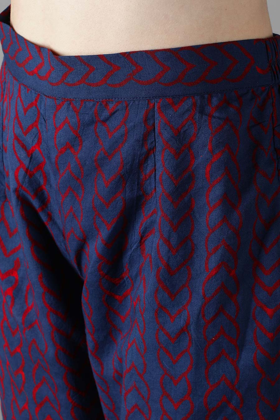 Deep Burgundy & Dark Blue Printed Kurta Set