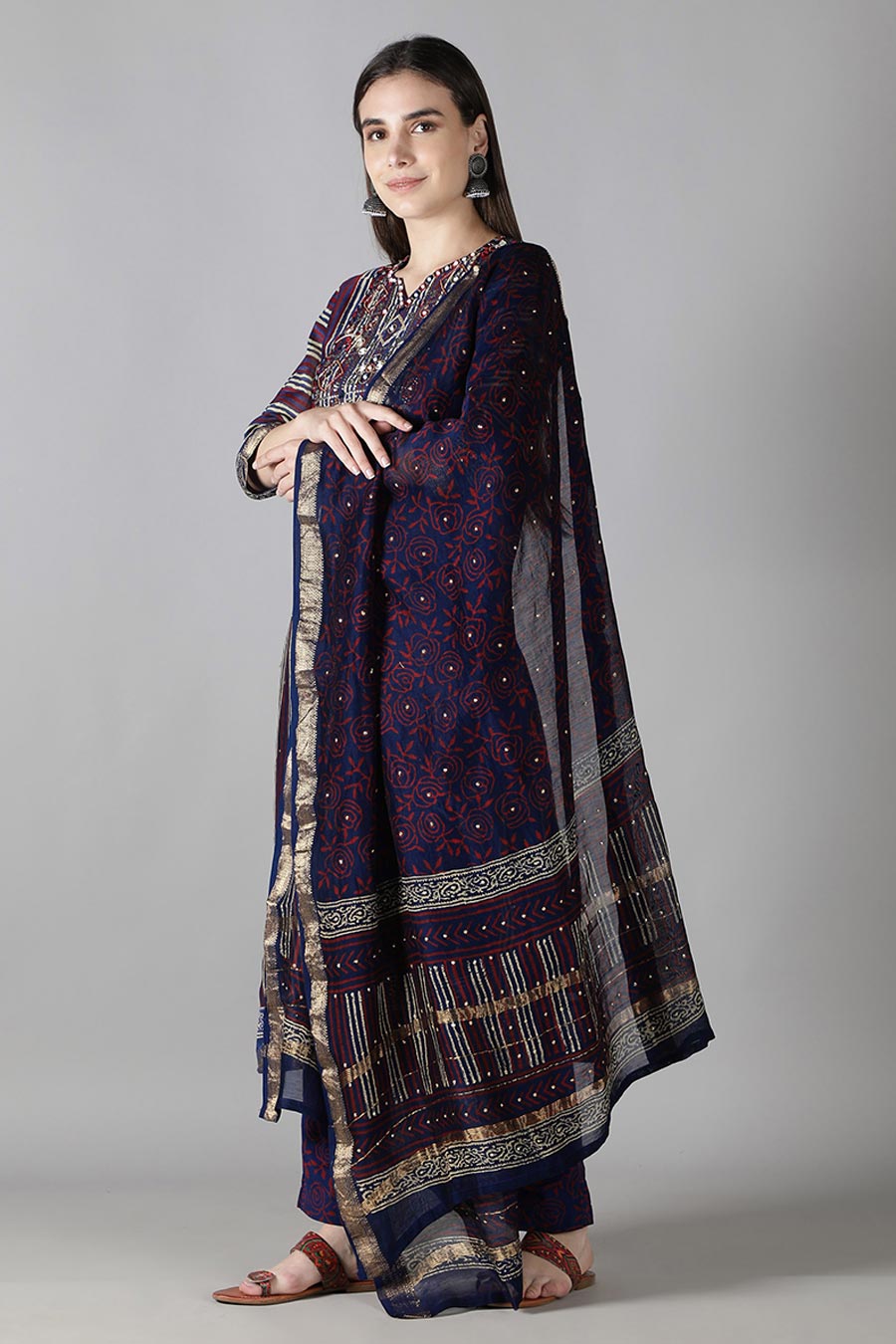 Multicolour Striped Printed Kurta Set