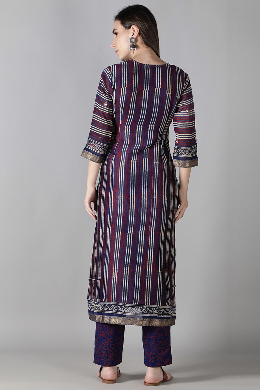 Multicolour Striped Printed Kurta Set
