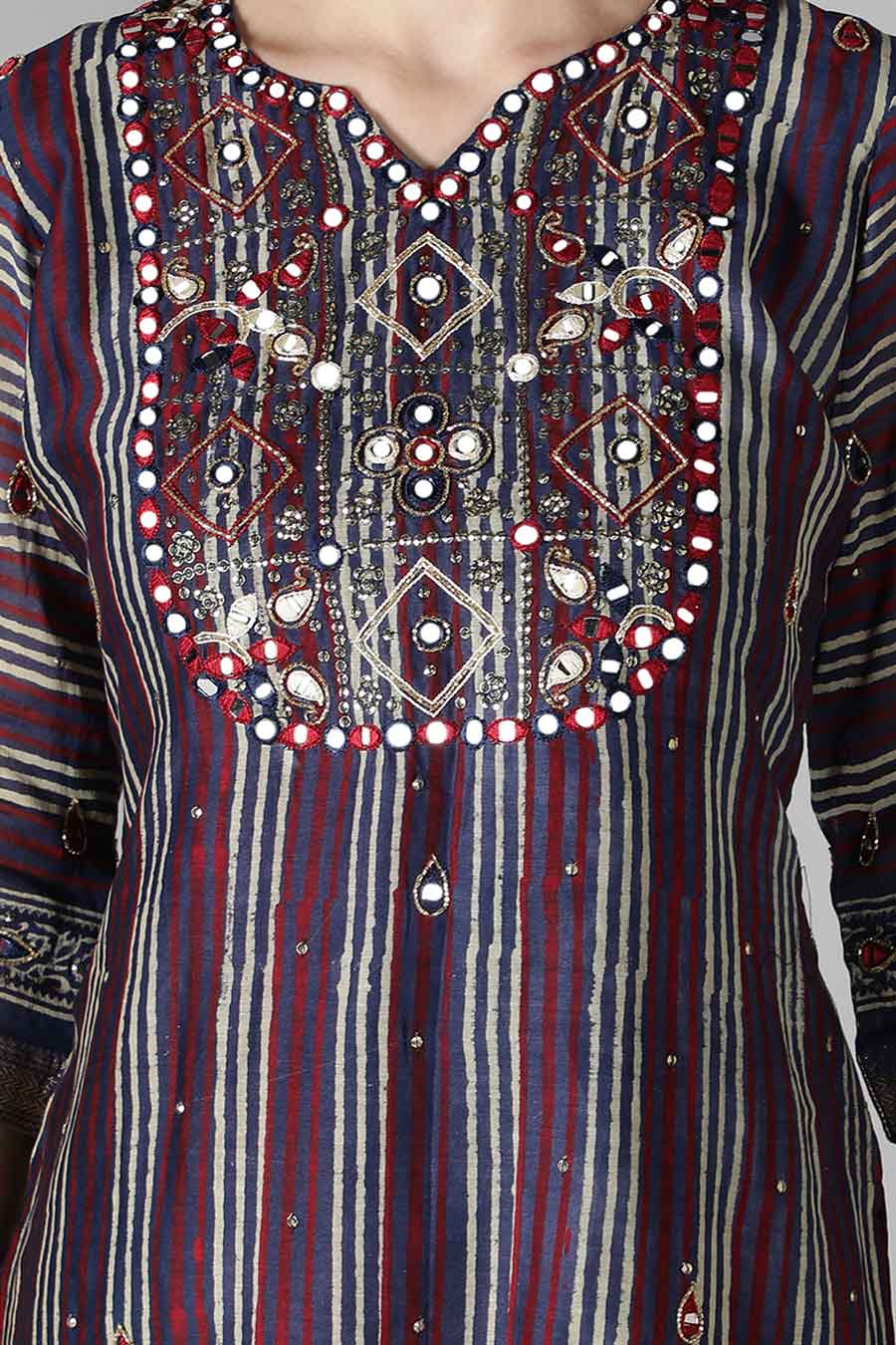 Multicolour Striped Printed Kurta Set