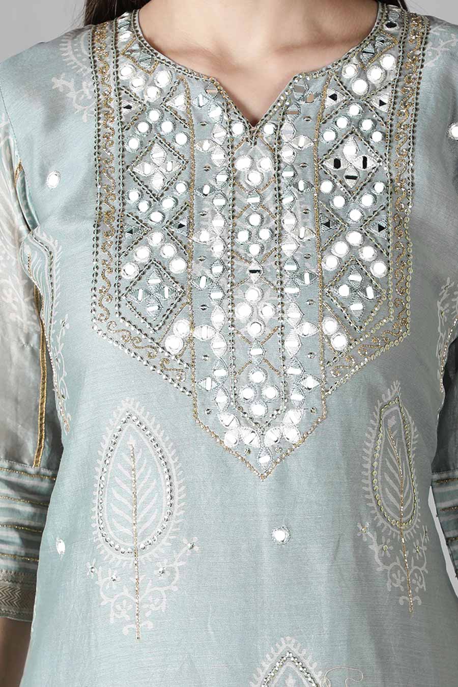Metallic Grey Printed Kurta Set