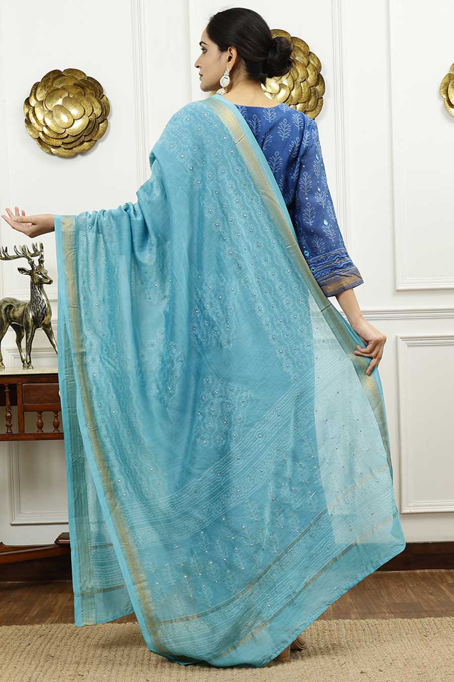Turquoise Blue & Aqua Blue Printed Kurta Set