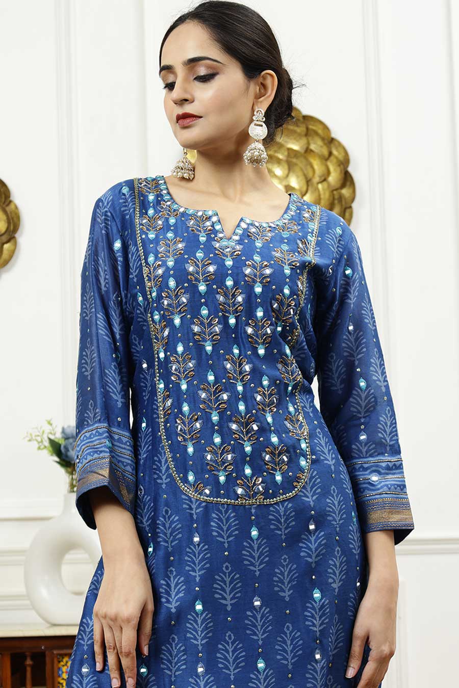 Turquoise Blue & Aqua Blue Printed Kurta Set