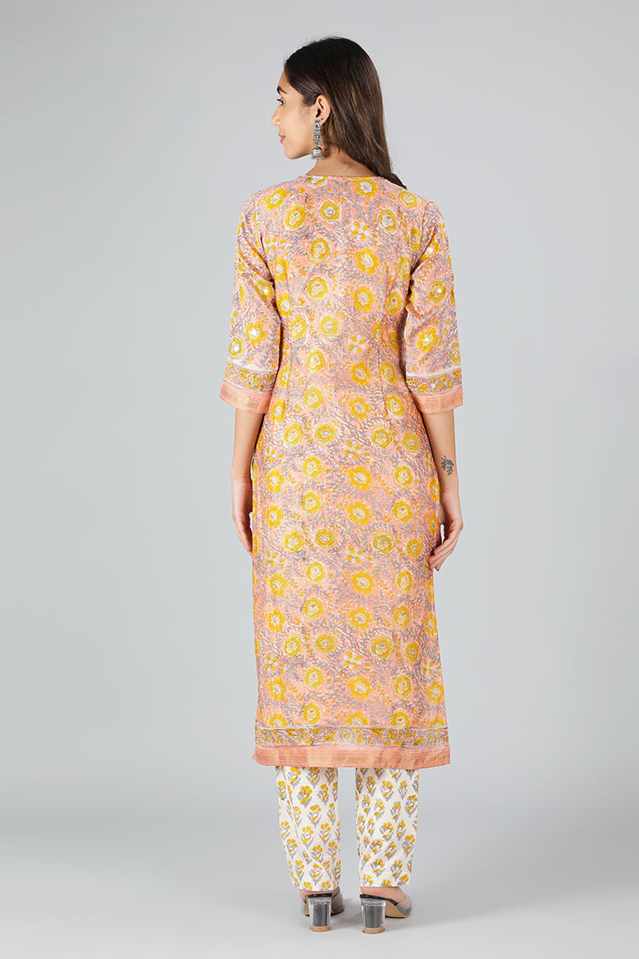 Peach & Yellow Printed Kurta Set