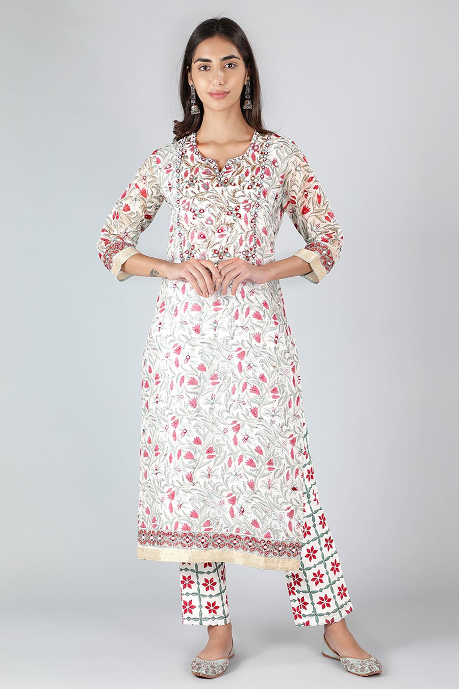 Pearl White Floral Printed Kurta Set